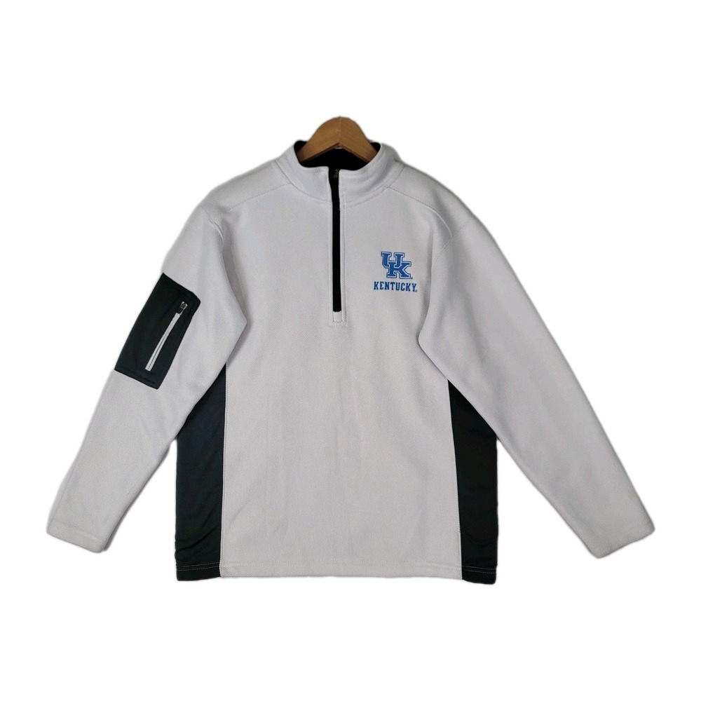 KENTUCKY WILDCATS MENS PULLOVER LONG SLEEVE  SWEATER JACKET SMALL HALF ZIP WHITE